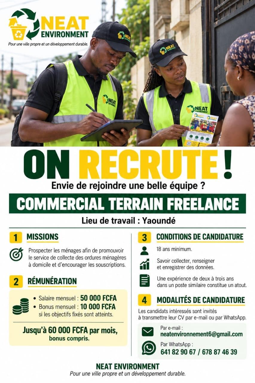 Affiche de recrutement pour un commercial terrain freelance chez Neat Environment